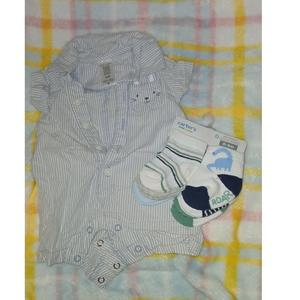 Baby Boy Lot Carters Puma NB 0-3M Bodysuits Romper Socks 13pc (some are NWT)